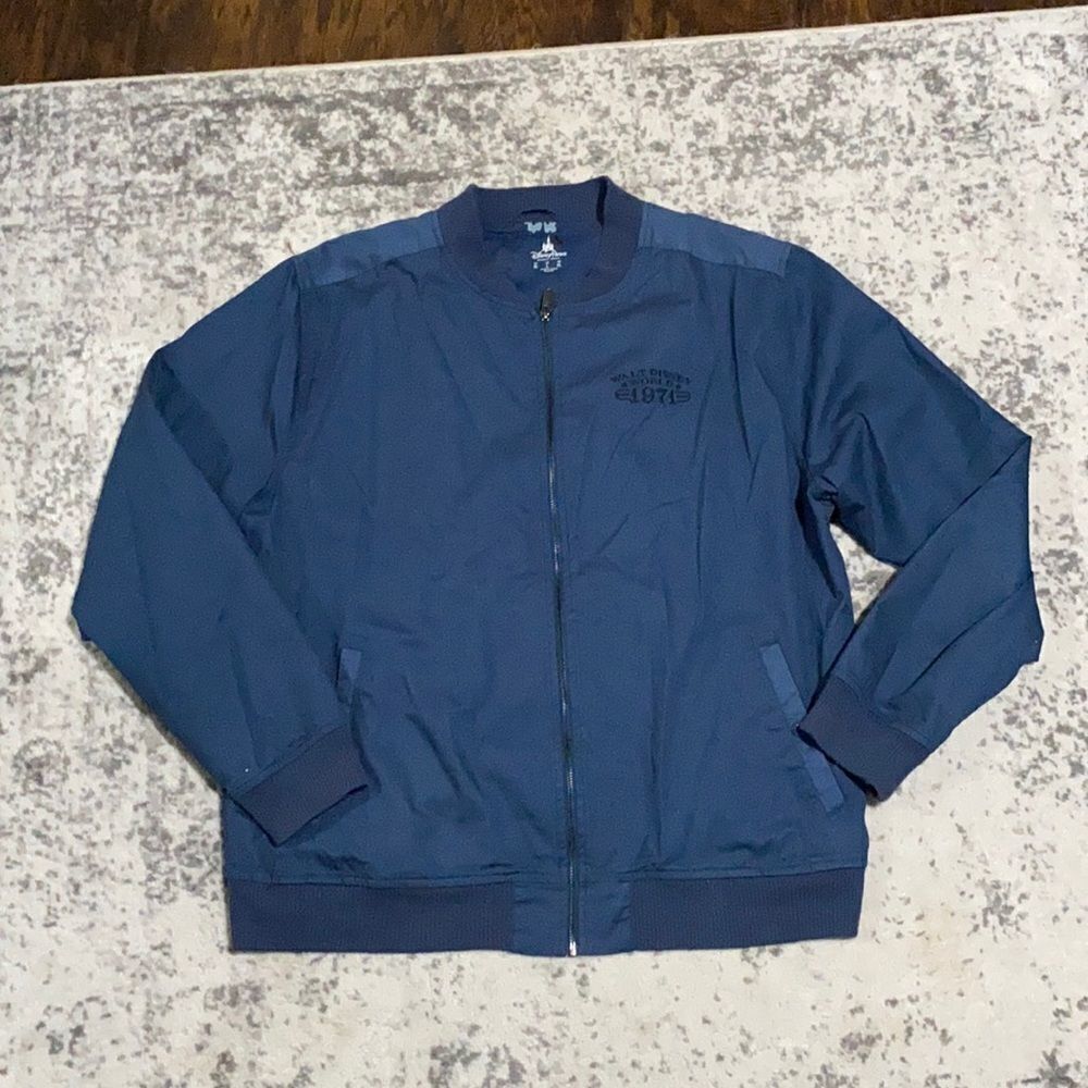 Walt Disney Parks size L Bomber Jacket embroidered navy blue EUC